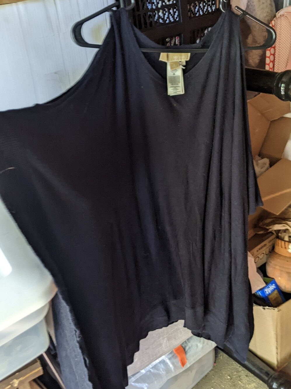 Black Draped Short Sleeve Tunic Top Cold Shoulder